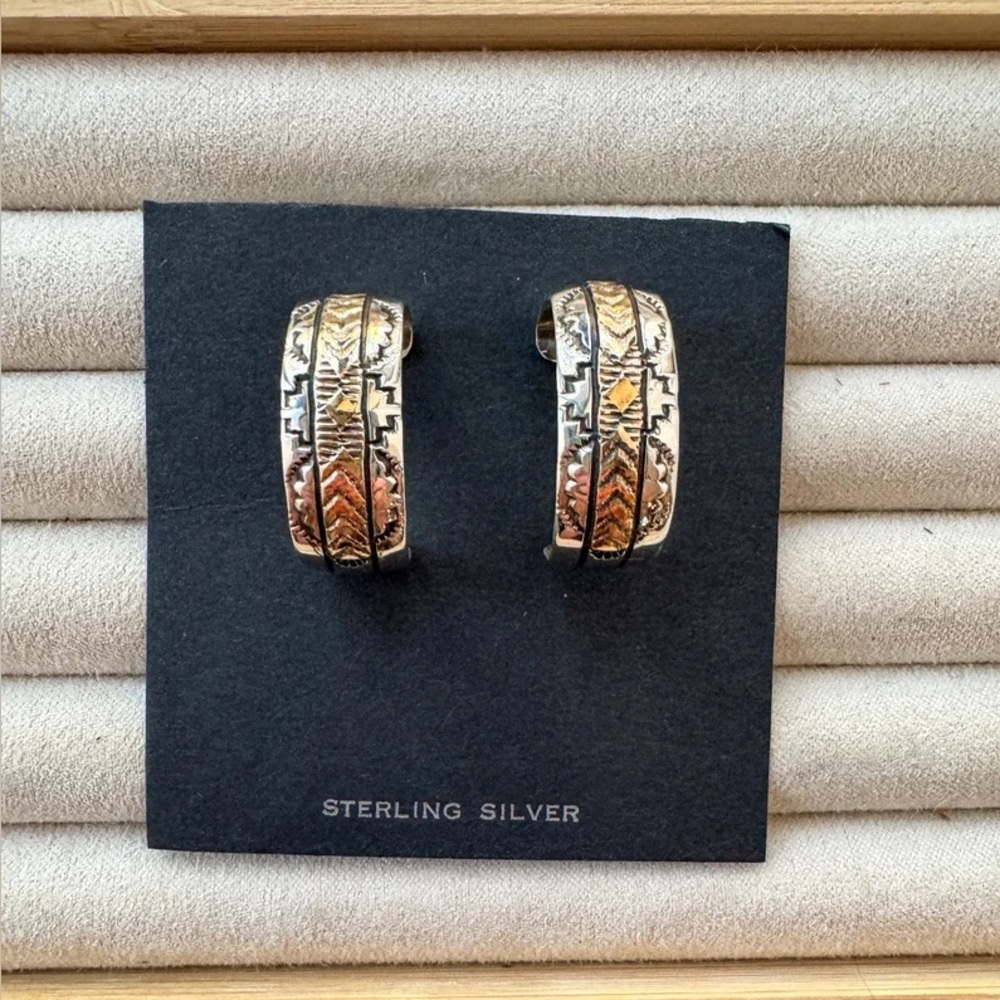 Authentic Navajo 14k Gold Fill Sterling Silver Hoop Earrings Native American